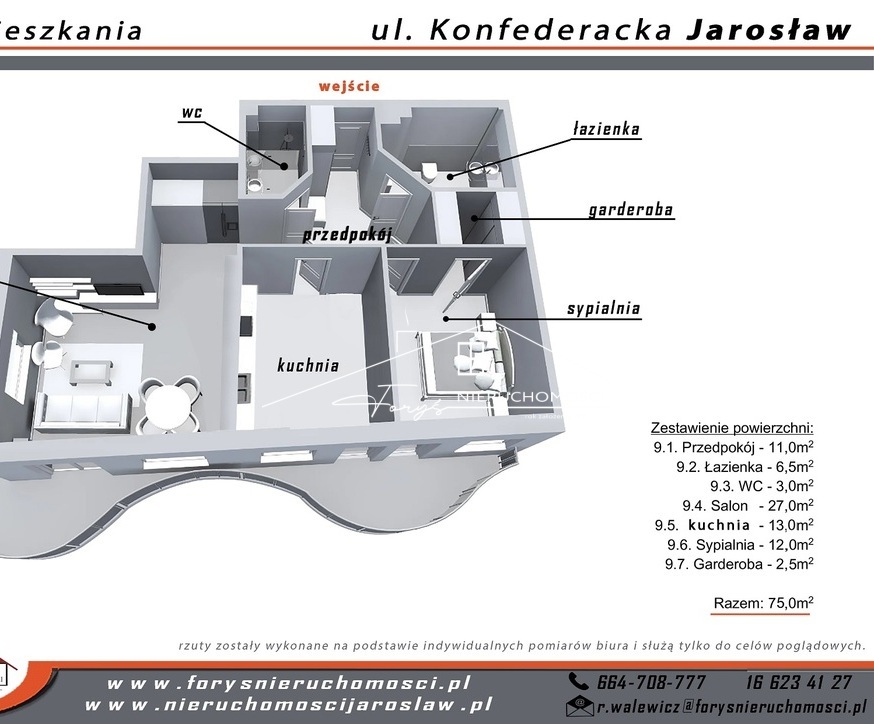 Przestronny 2-pokojowy apartament 75 m z balkonem  Jarosław, os. Widokowe Tarasy