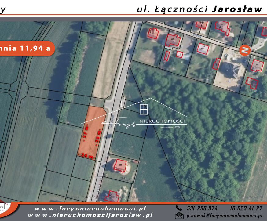 Działka budowlana 11,92 a w Jarosławiu przy ul. Łączności  media na działce, MPZP