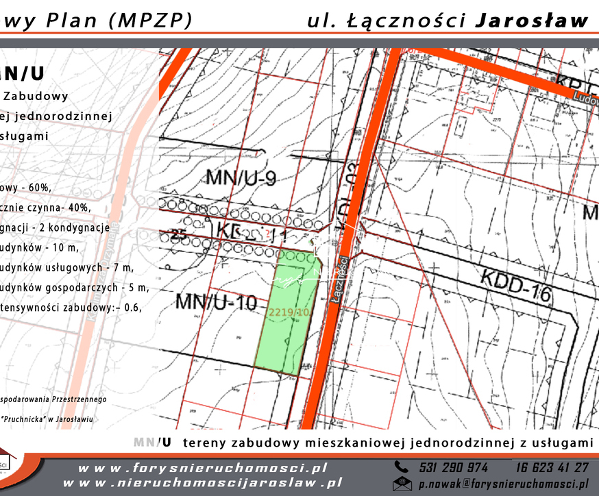Działka budowlana 11,92 a w Jarosławiu przy ul. Łączności  media na działce, MPZP