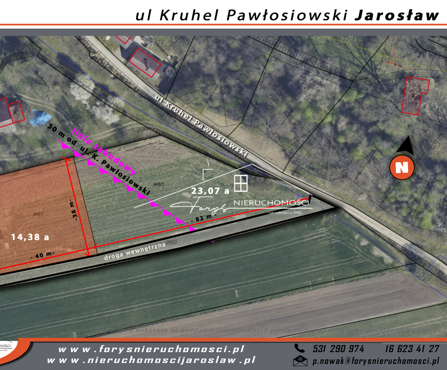 Działka budowlana 14,38 a z WZ  Kruhel Pawłosiowski, Jarosław, spokojna okolica