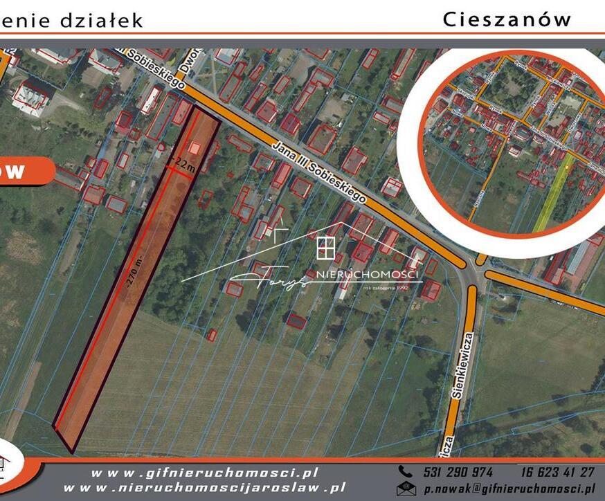 Działka 56 arów w centrum Cieszanowa z dostępem do rzeki  na sprzedaż