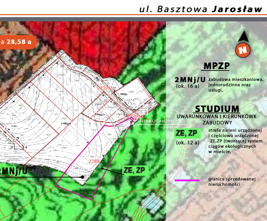 Działka budowlana 28 arów w centrum Jarosławia  ul. Basztowa, zabudowa mieszkaniowa i usługi