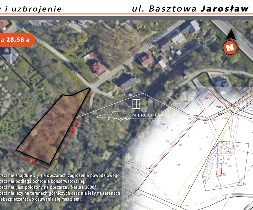 Działka budowlana 28 arów w centrum Jarosławia  ul. Basztowa, zabudowa mieszkaniowa i usługi