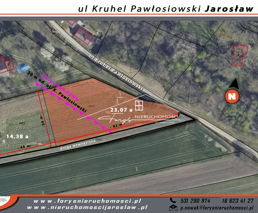 Działka 23,07a z warunkami zabudowy  Kruhel Pawłosiowski, Jarosław