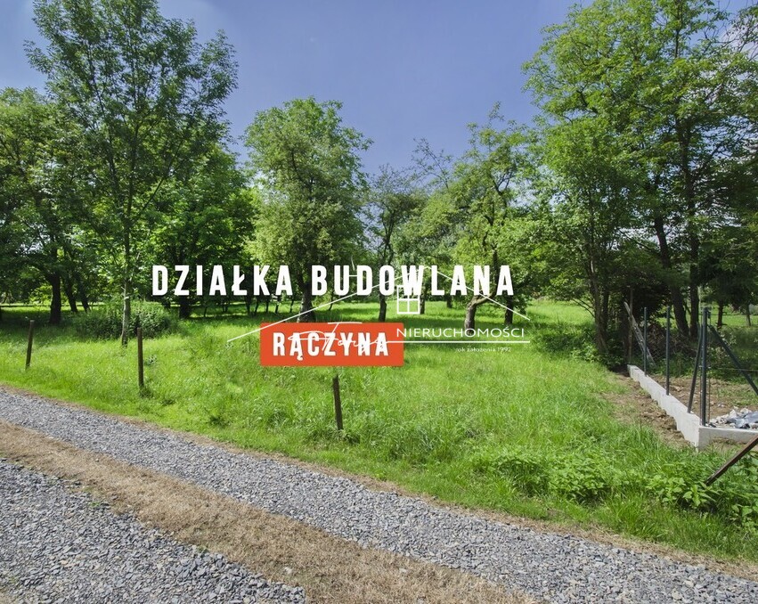 Działka budowlana z sadem i WZ w centrum Rączyny  27 arów, media na działce