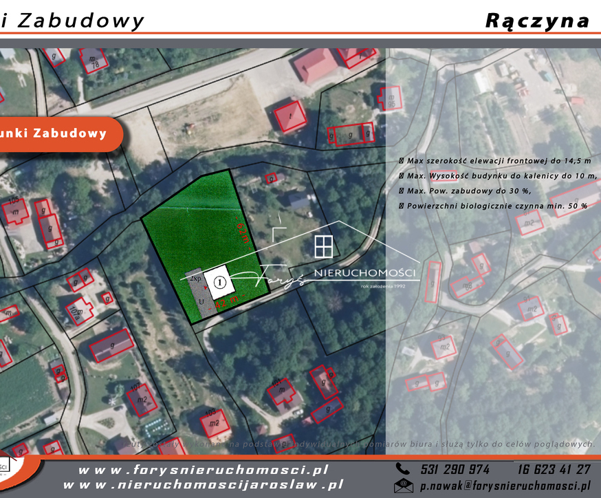 Działka budowlana z sadem i WZ w centrum Rączyny  27 arów, media na działce