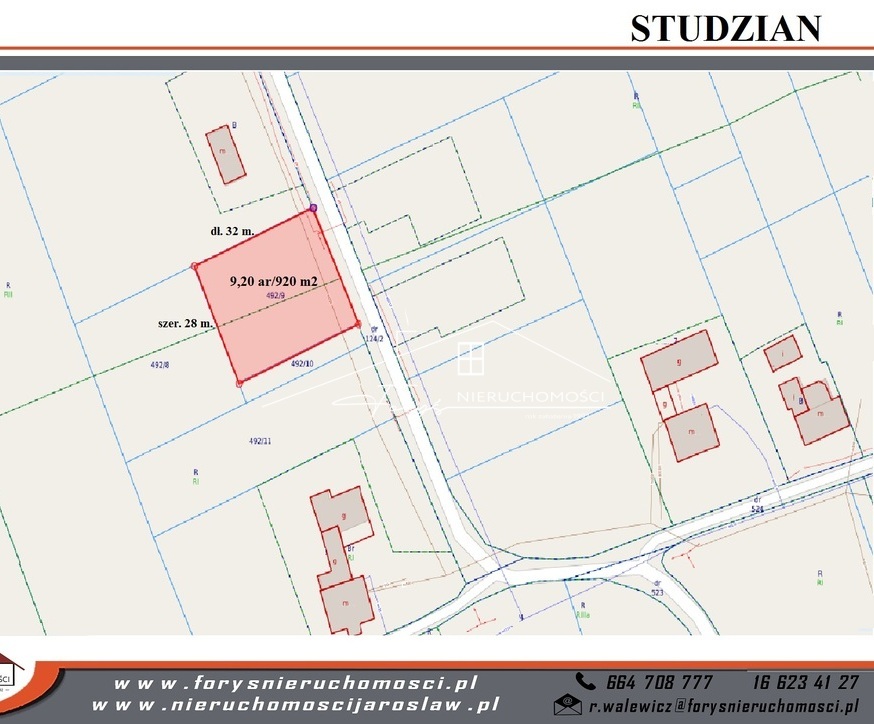 Działka budowlana 9,2ar w Studzianie  piękna okolica, media na miejscu, warunki zabudowy