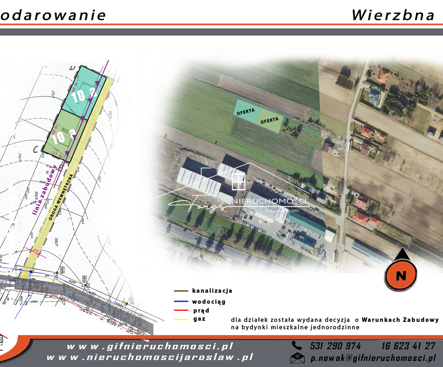 Działki budowlane na sprzedaż  Wierzbna k. Jarosławia, malownicza okolica, media w pobliżu