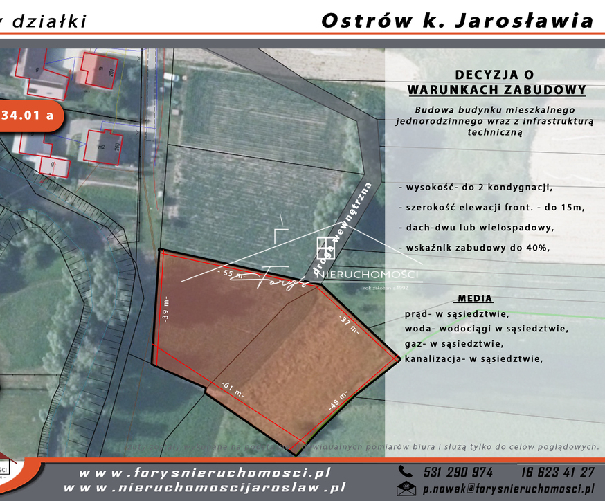 Działki budowlane z WZ  34 ary  Ostrów, gm. Radymno