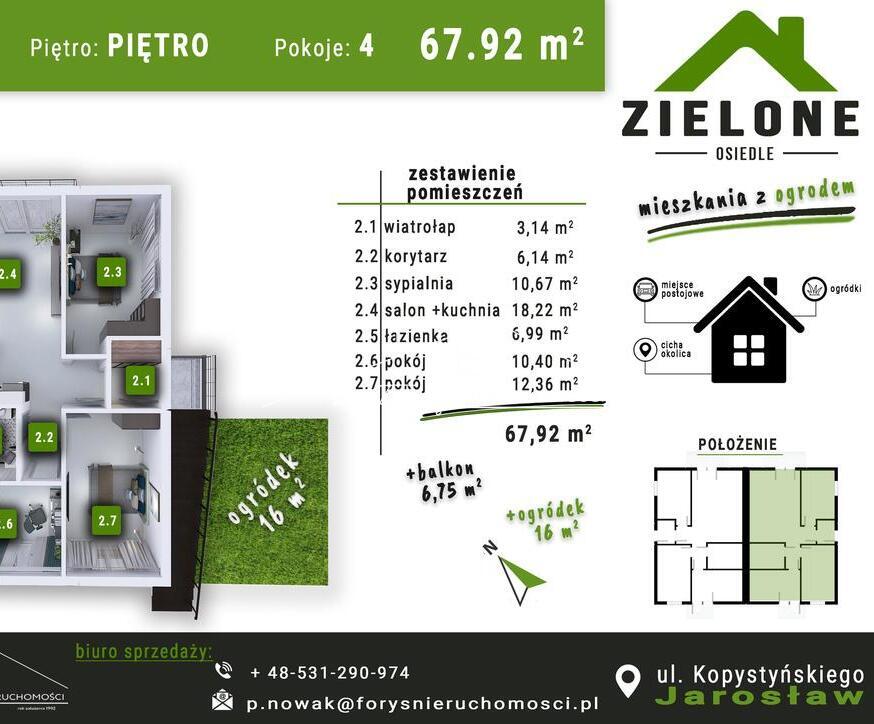 Nowoczesne mieszkanie z ogródkiem w kameralnym osiedlu w Jarosławiu  67,92m, bez prowizji