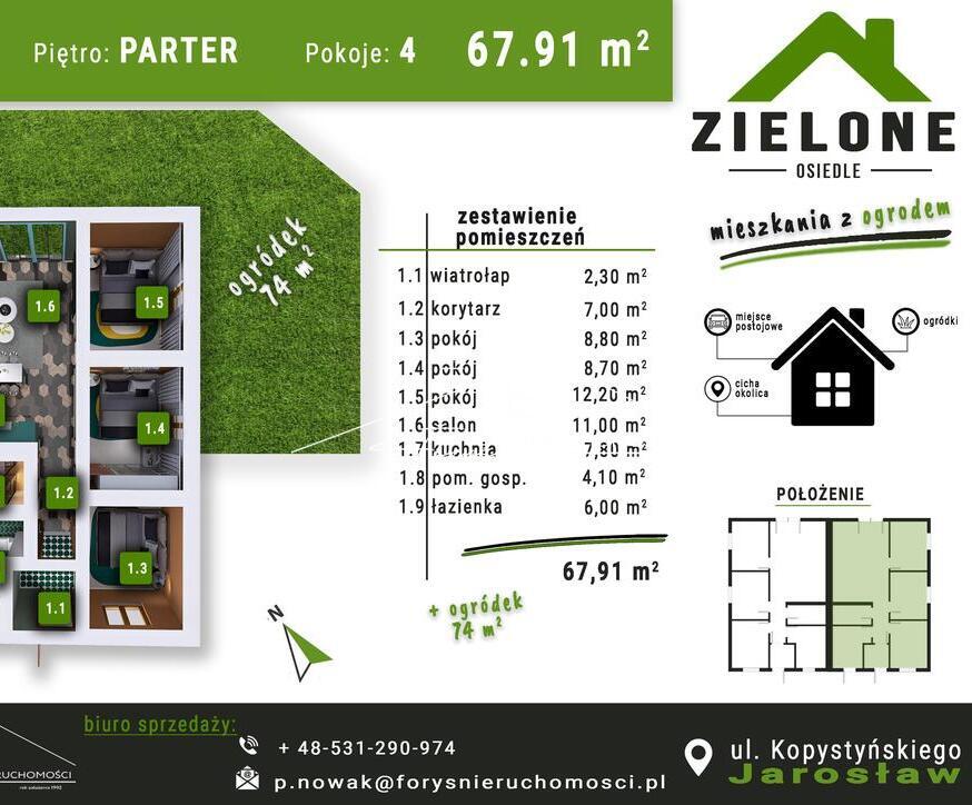 Nowoczesne mieszkanie 67,91m z ogródkiem na kameralnym osiedlu w Jarosławiu  bez prowizji i PCC