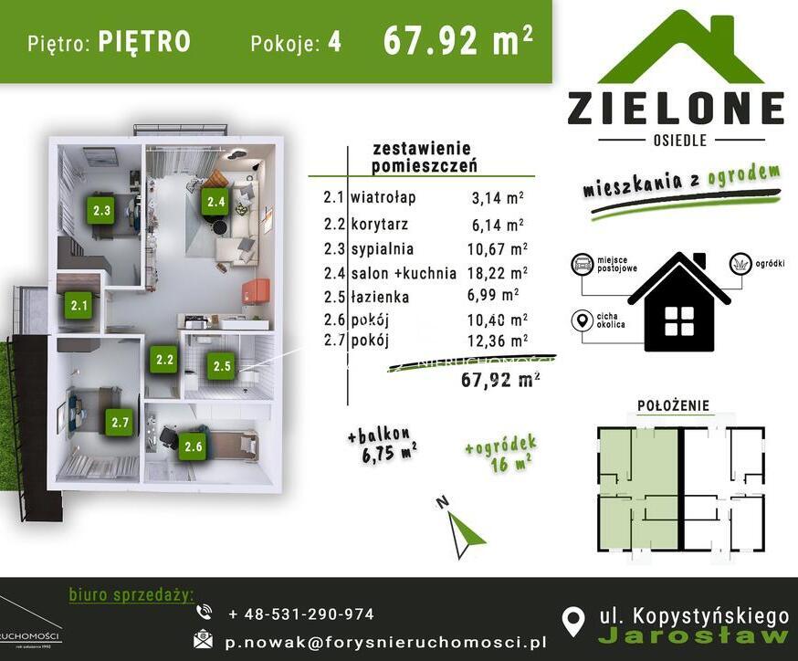 Nowoczesne mieszkanie z ogródkiem w kameralnym osiedlu  Jarosław, 67,92m