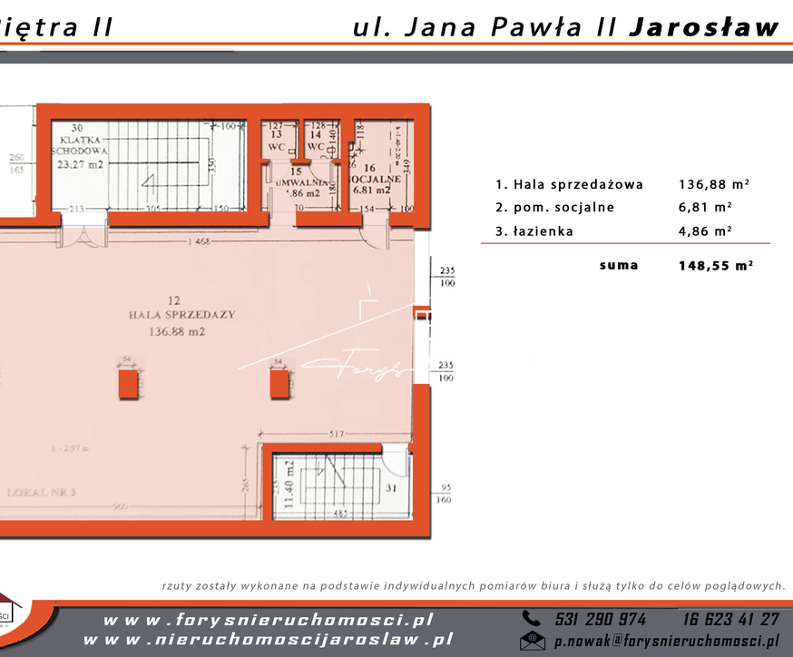 Jarosław, Jana Pawła II  Lokal handlowo-usługowy 148,55 m do wynajęcia Globus, 2 piętro