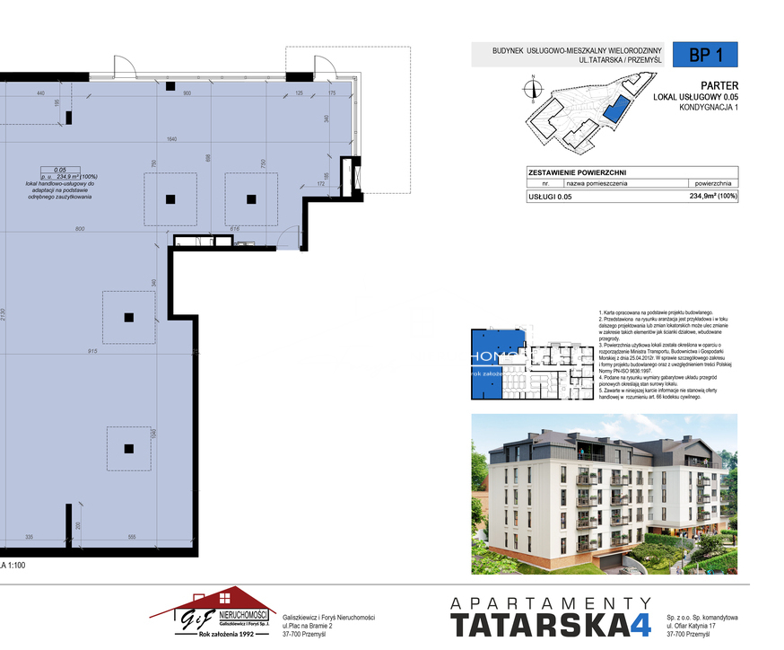 Lokal usługowy 234,9m w inwestycji Tatarska 4  centrum Przemyśla, parter, nowe budownictwo