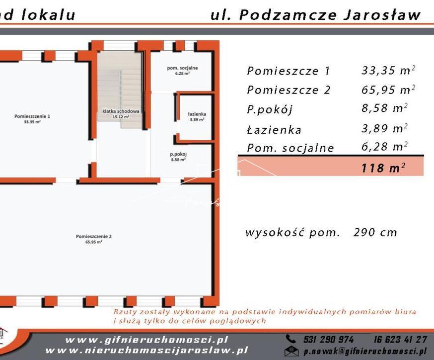 Lokal użytkowy 118m do wynajęcia  Jarosław, ul. Podzamcze, 1. piętro