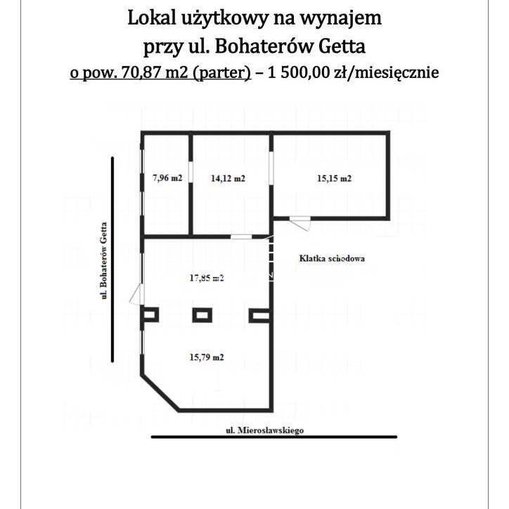 Lokal użytkowy 70,87m na wynajem  Przemyśl, parter, róg ul. Pola i Mierosławskiego