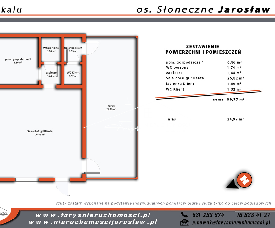 Lokal 39m z tarasem do wynajęcia  centrum Jarosławia, os. 1000-lecia